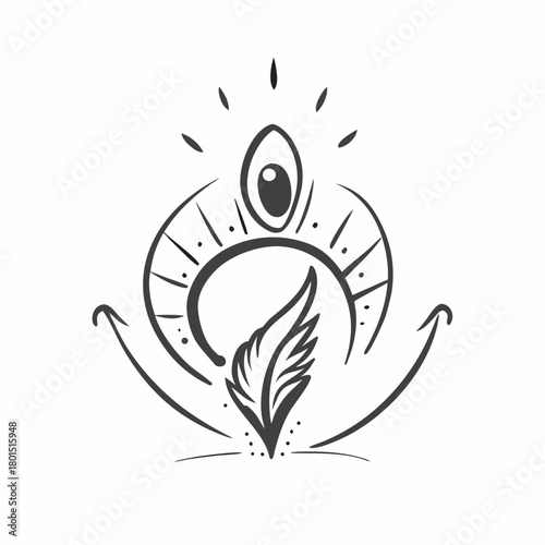 Mystical eye and feather symbol with anchor elements