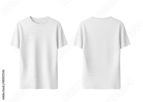 Camiseta blanca lisa parte delantera y trasera sobre fondo blanco. Generado con IA