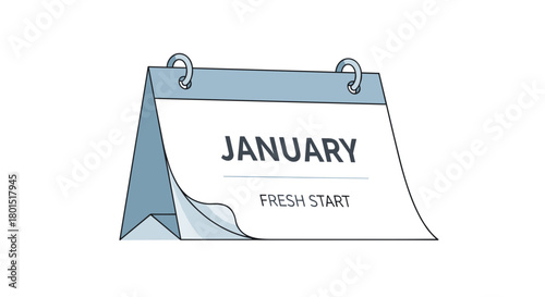January calendar with fresh start message isolated on white background