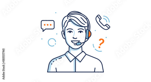 Customer service representative with headset isolated on white background