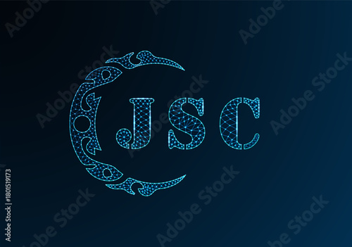 Low poly letter logo JSC design. JSC letter logo low poly vector design on blue color gradient background. JSC logo low poly design