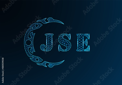 Low poly letter logo JSE design. JSE letter logo low poly vector design on blue color gradient background. JSE logo low poly design