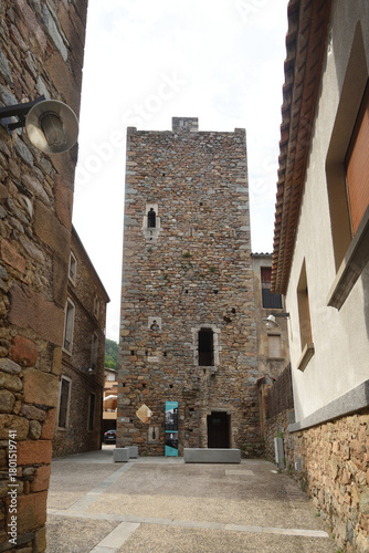  tower (torre de recs) of Osor, La Selva, Girona province, Catalonia, Spain,