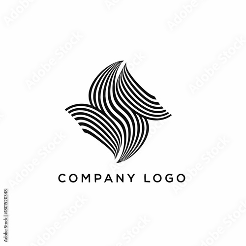 Abstract black and white flowing lines logo design.