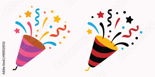 Celebration Party Popper Illustration with Confetti and Streamers for Special Events