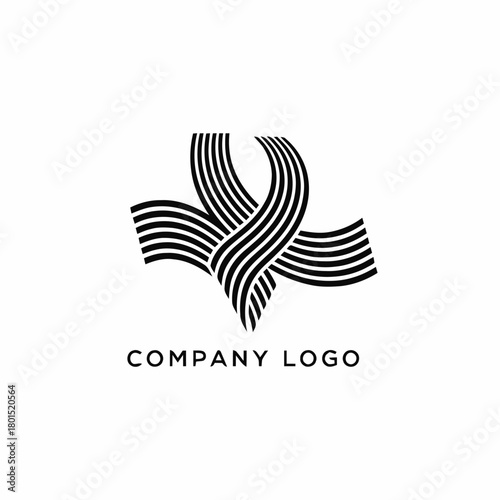 Abstract black and white striped ribbon logo design.