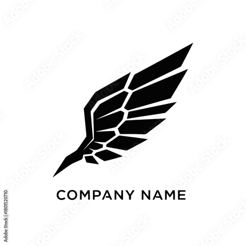 Abstract black wing logo design on white background.