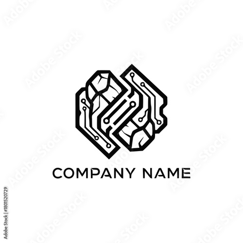Abstract brain circuit board logo design for technology company.