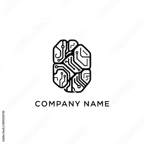 Abstract circuit board brain logo for technology company.