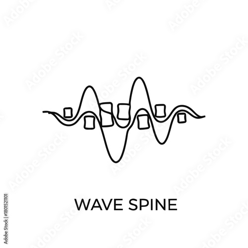 Abstract continuous line wave with square elements graphic illustration.