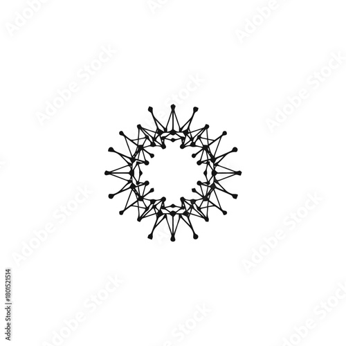 Abstract geometric black and white circular pattern design.