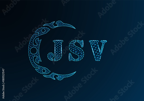 Low poly letter logo JSV design. JSV letter logo low poly vector design on blue color gradient background. JSV logo low poly design