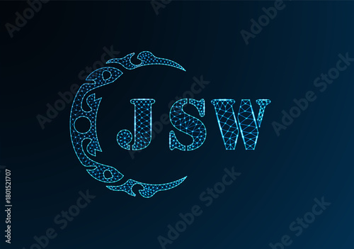 Low poly letter logo JSW design. JSW letter logo low poly vector design on blue color gradient background. JSW logo low poly design