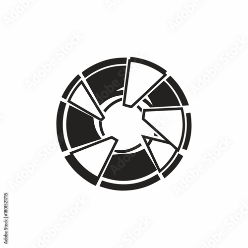 Abstract geometric circle design with broken segments, black and white.