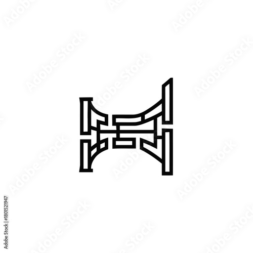 Abstract geometric line art design resembling a stylized letter H or a symmetrical bridge structure.