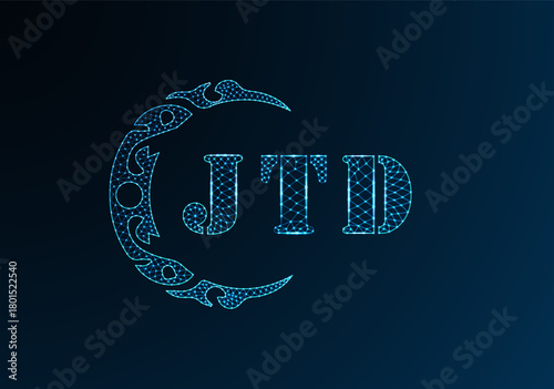 Low poly letter logo JTD design. JTD letter logo low poly vector design on blue color gradient background. JTD logo low poly design