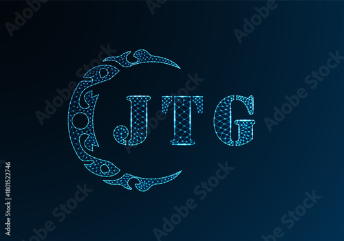 Low poly letter logo JTG design. JTG letter logo low poly vector design on blue color gradient background. JTG logo low poly design