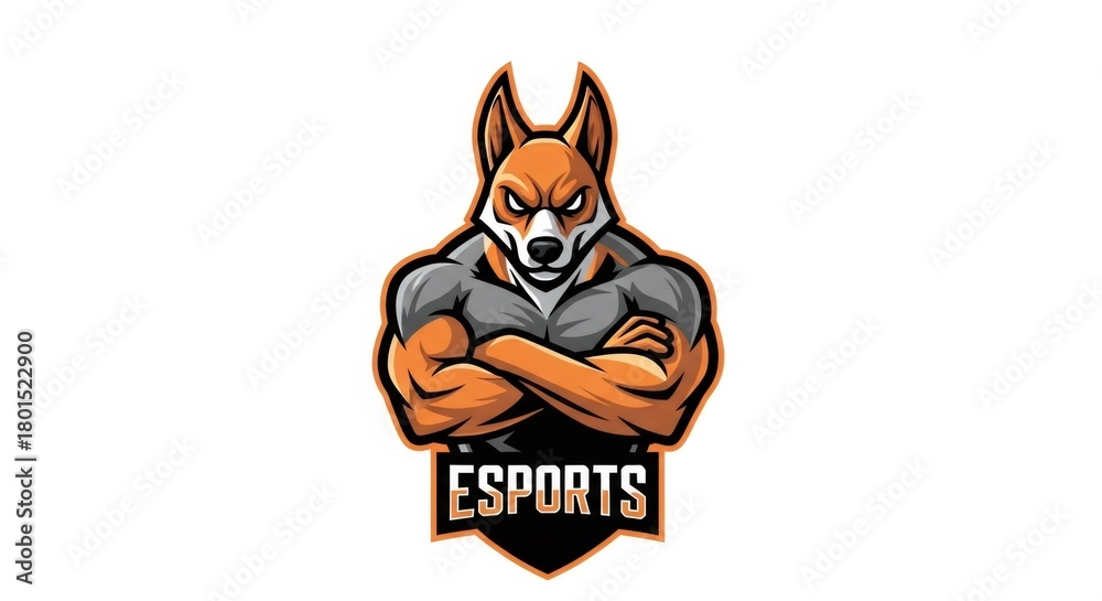 Fototapeta premium Pixelated Orange and Gray Fox Mascot Illustration on White Background with Sharp Facial Features for Gaming Team Logo Design