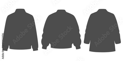 CAD Drawings. Set of a jacket silhouette shown in three variants with front and back views. Vector illustration.