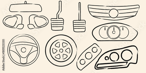 Car inside things  unique lien art vector illustration