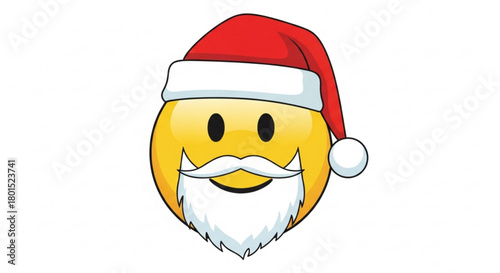 A cheerful yellow emoji wearing a santa hat and a white beard isolated on, spreading holiday cheer and festive spirit for christmas