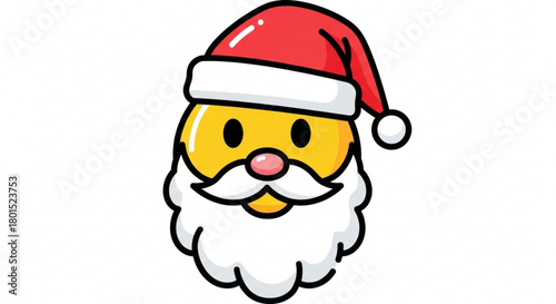 A cheerful yellow emoji wearing a santa hat and a white beard isolated on, spreading holiday cheer and festive spirit for christmas