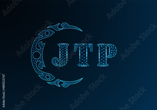 Low poly letter logo JTP design. JTP letter logo low poly vector design on blue color gradient background. JTP logo low poly design
