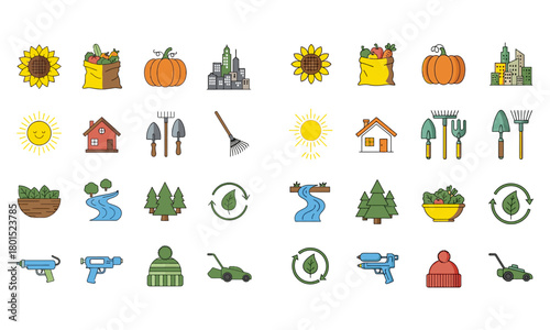 Nature, gardening, and outdoor activity vector icons collection for web/print