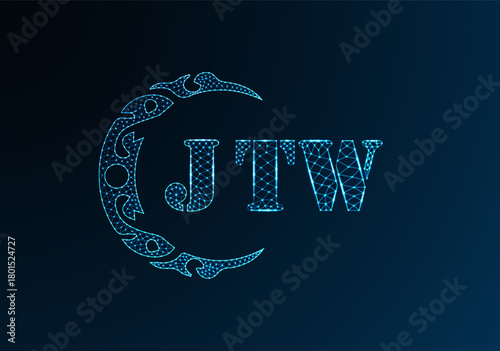 Low poly letter logo JTW design. JTW letter logo low poly vector design on blue color gradient background. JTW logo low poly design