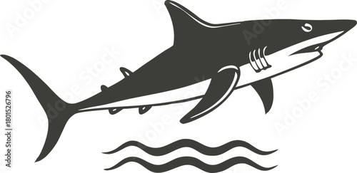 Silhouette of a shark swimming above ocean waves