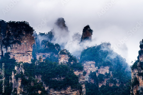 Hunan Province, China - October 27, 2025: Scenery of major tourist attractions in Hunan, including Tianmen Mountain in Zhangjiajie, the night view of Furong Ancient Town, and Yellow Dragon Cave.