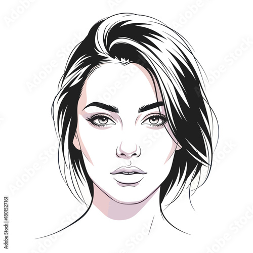 Elegant Woman Portrait with Detailed Facial Features and Stylish Hair.
