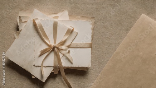 Elegant Gift Boxes Tied With Ribbon on Textured Background.