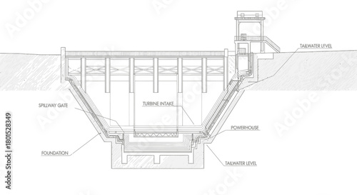 Cross-Sectional Diagram of a Concrete Gravity Dam Structure.