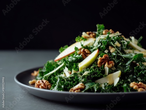 Fresh kale salad with apples and walnuts