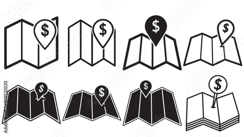 Folded Map with Dollar Pin — Geolocated Payment Marker Icon for Local Commerce, Merchant Discovery and Cash Access Mapping