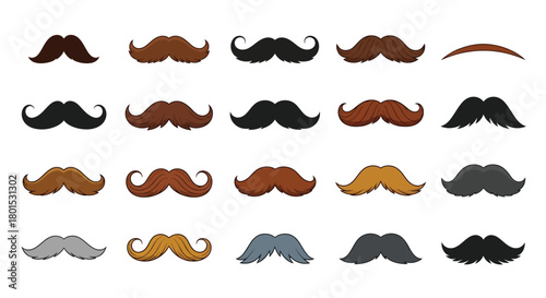 Mustache styles collection various shapes and colors vector image