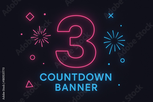 A vibrant neon countdown banner with a dark background is displayed
