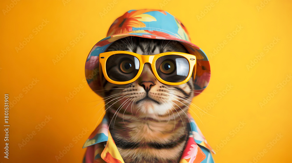 Fototapeta premium Cool Cat In Sunglasses And Hawaiian Outfit