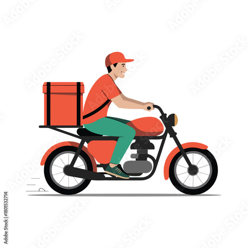 Delivery man riding motorcycle isolated on