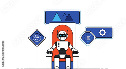 Robot ai automation illustration sitting on throne artificiality