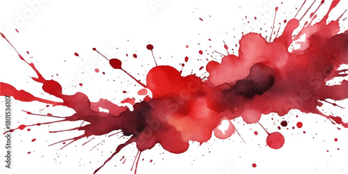 Red grunge paint splash and ink splatter drop art vector illustration backdrop