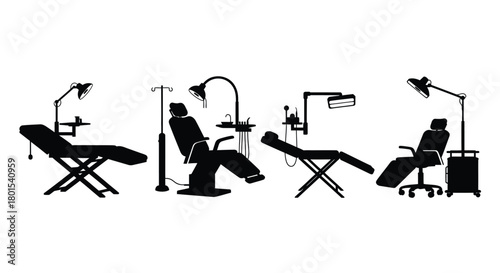 Dentist chair medical equipment dental clinic healthcare silhouettes