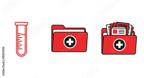 Medical records healthcare test tube and folders vector illustration