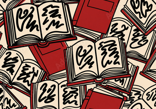 Wallpaper Mural Abstract Pattern of Open and Closed Books with Scribbled Text Torontodigital.ca