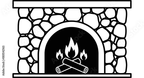 Fireplace stone vector illustration home decor winter cozy warm fire