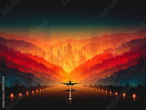 a landing strip at night