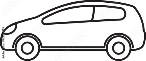 Simple Black and White Outline of a Modern Hatchback Car