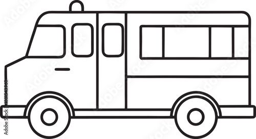Simple Line Art Illustration of a Classic Ambulance Vehicle with Siren