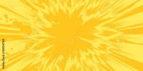 Comic concentrated lines and star in yellow color background frame.